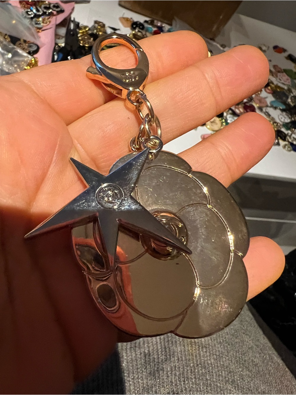 Silver Star and Cloud Keychain Charm - Polished Silver